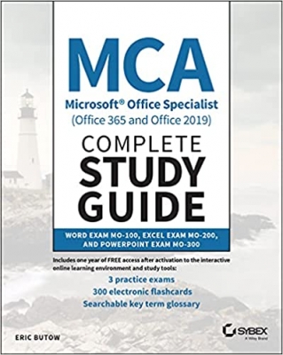 جلد معمولی سیاه و سفید_کتاب MCA Microsoft Office Specialist (Office 365 and Office 2019) Complete Study Guide: Word Exam MO-100, Excel Exam MO-200, and PowerPoint Exam MO-300 