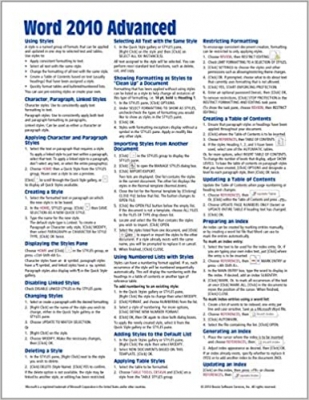 کتاب Microsoft Word 2010 Advanced Quick Reference Guide (Cheat Sheet of Instructions, Tips & Shortcuts - Laminated Card) 